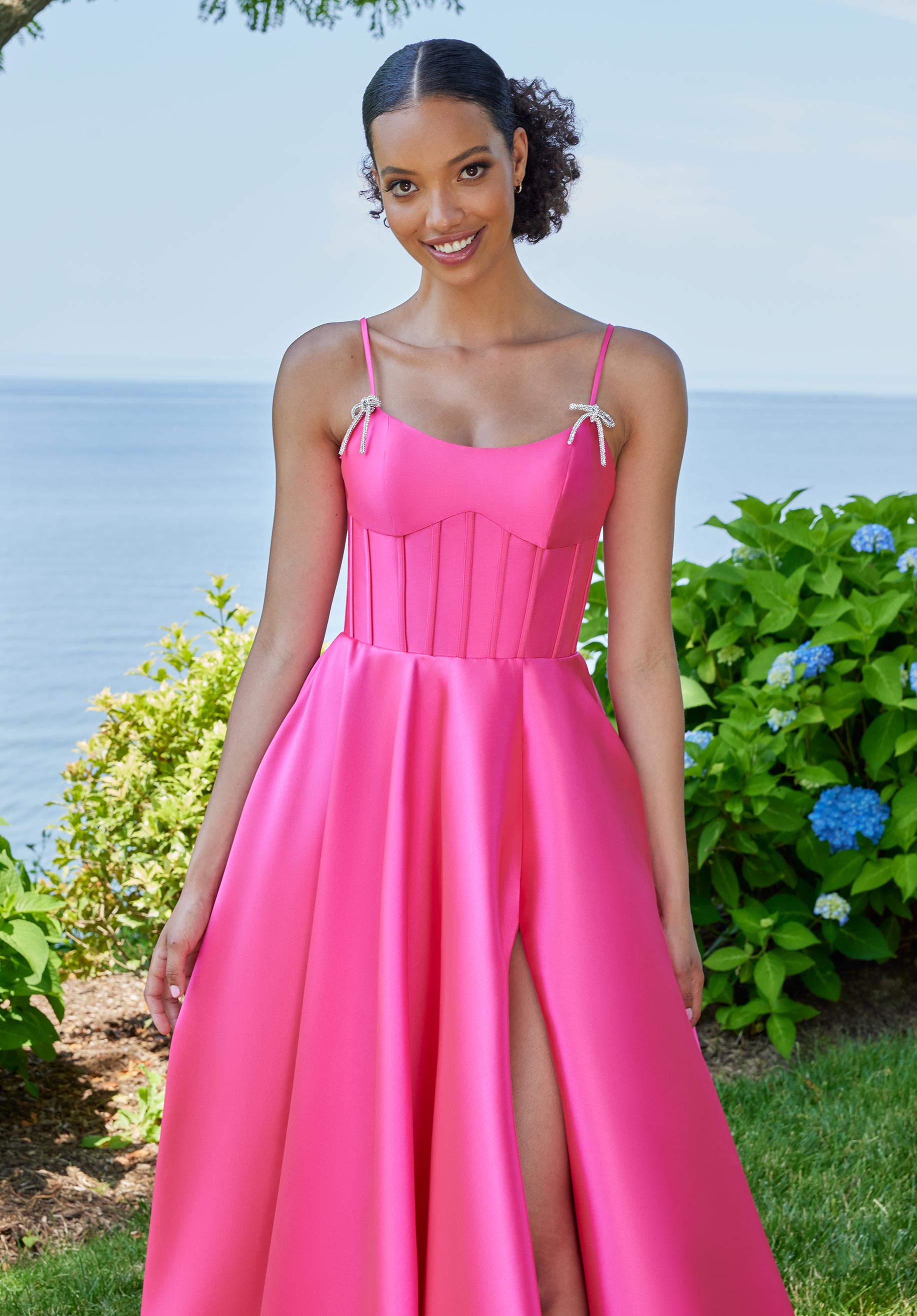 Mikado Ball Gown Prom Dress with Boning and Bows Morilee