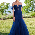 Draped Tulle Mermaid Prom Dress with Crystal Bows Morilee