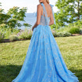 Glitter Patterned Tulle Prom Dress with Sheer Corset Bodice Morilee