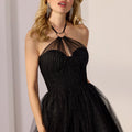 Halter Neck Glitter Tulle Party Dress with Chrome Heart Morilee