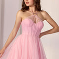 Halter Neck Glitter Tulle Party Dress with Chrome Heart Morilee