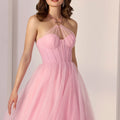 Halter Neck Glitter Tulle Party Dress with Chrome Heart Morilee