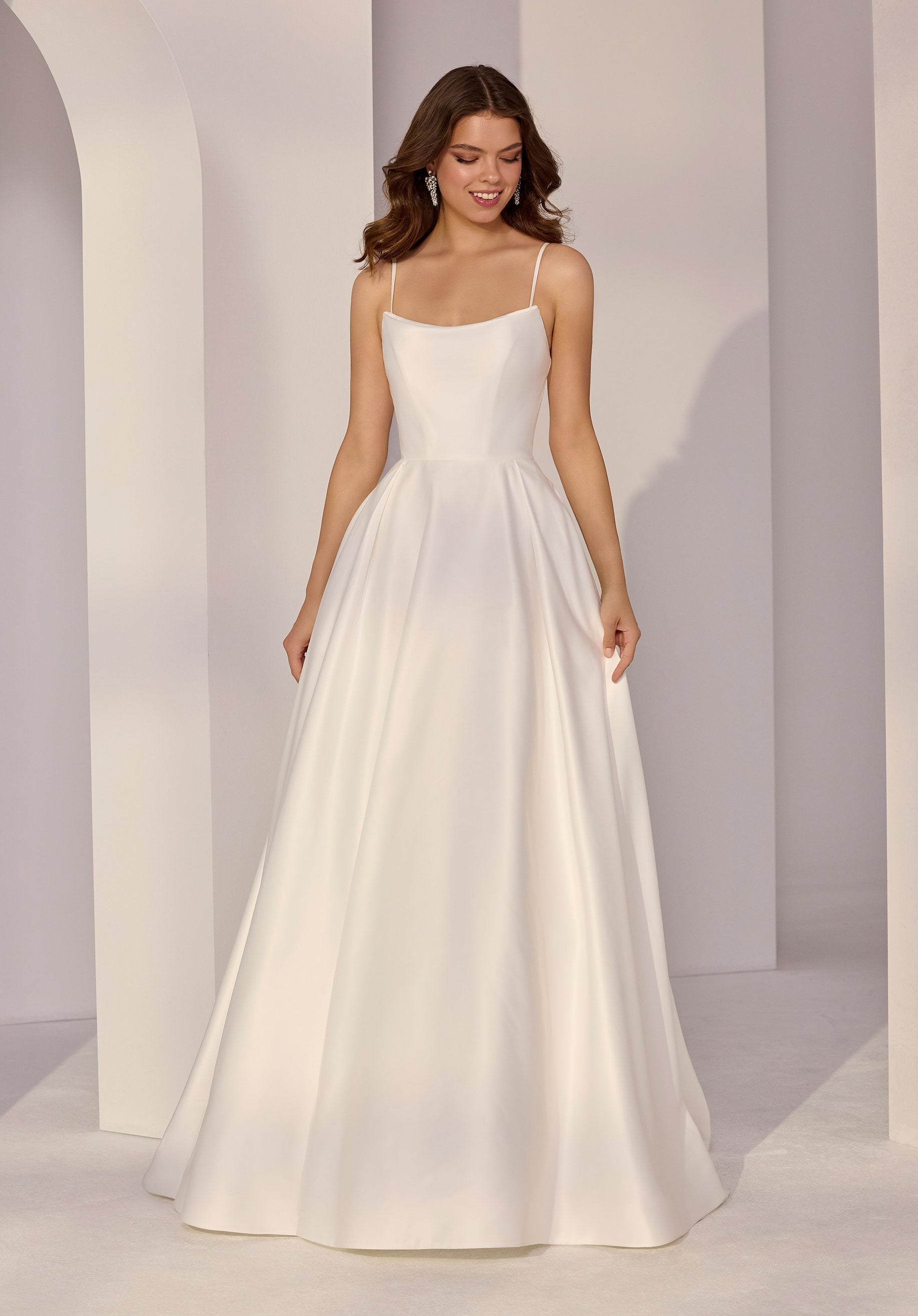 Soft Draped Lamour Satin Party Dress with Pockets