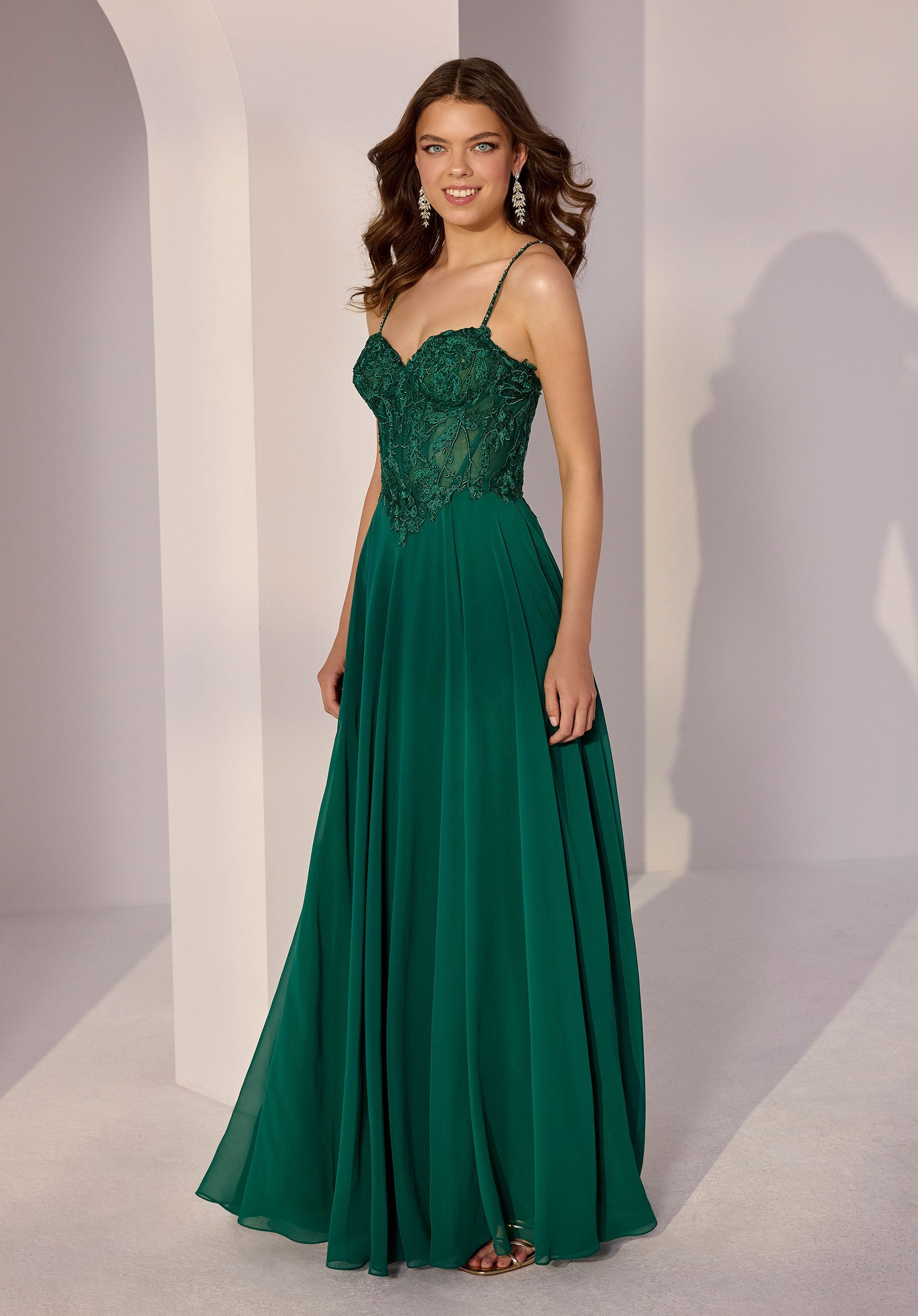 Embroidered Bustier Chiffon Party Dress