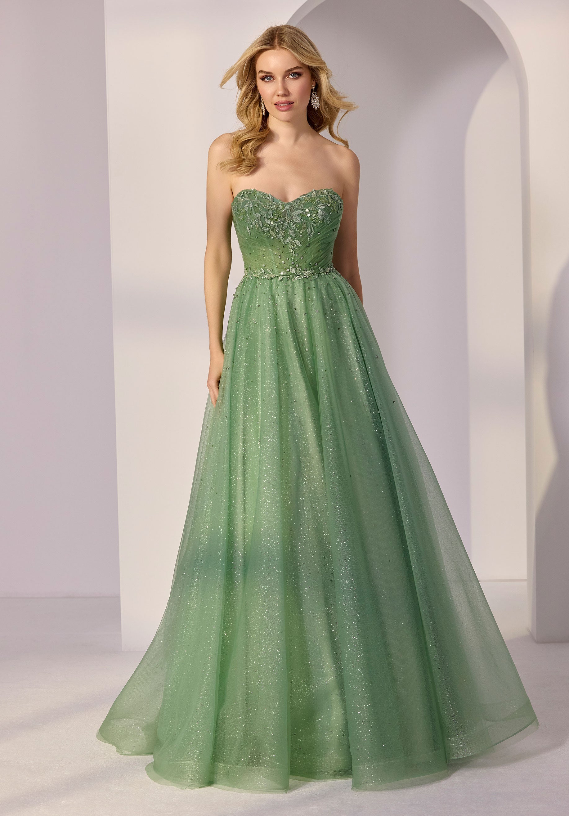 Beaded Bodice Corset Back Glitter Tulle Party Dress