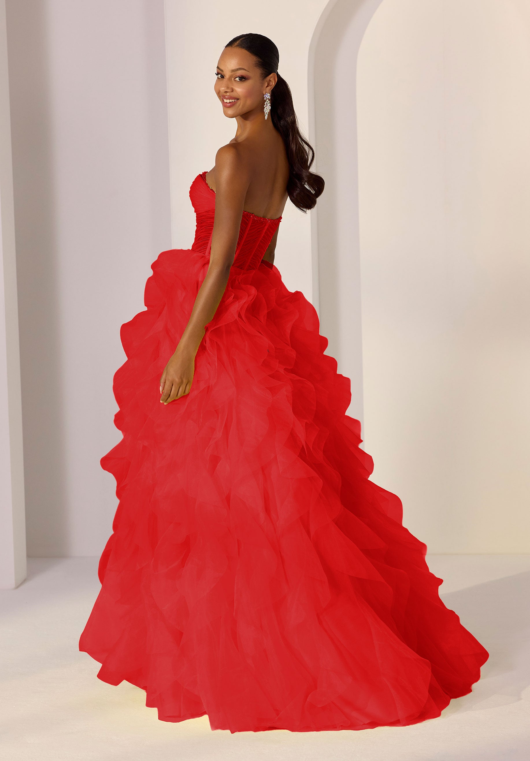 Sheer Corset Party Dress with Ruffled Organza Skirt Morilee