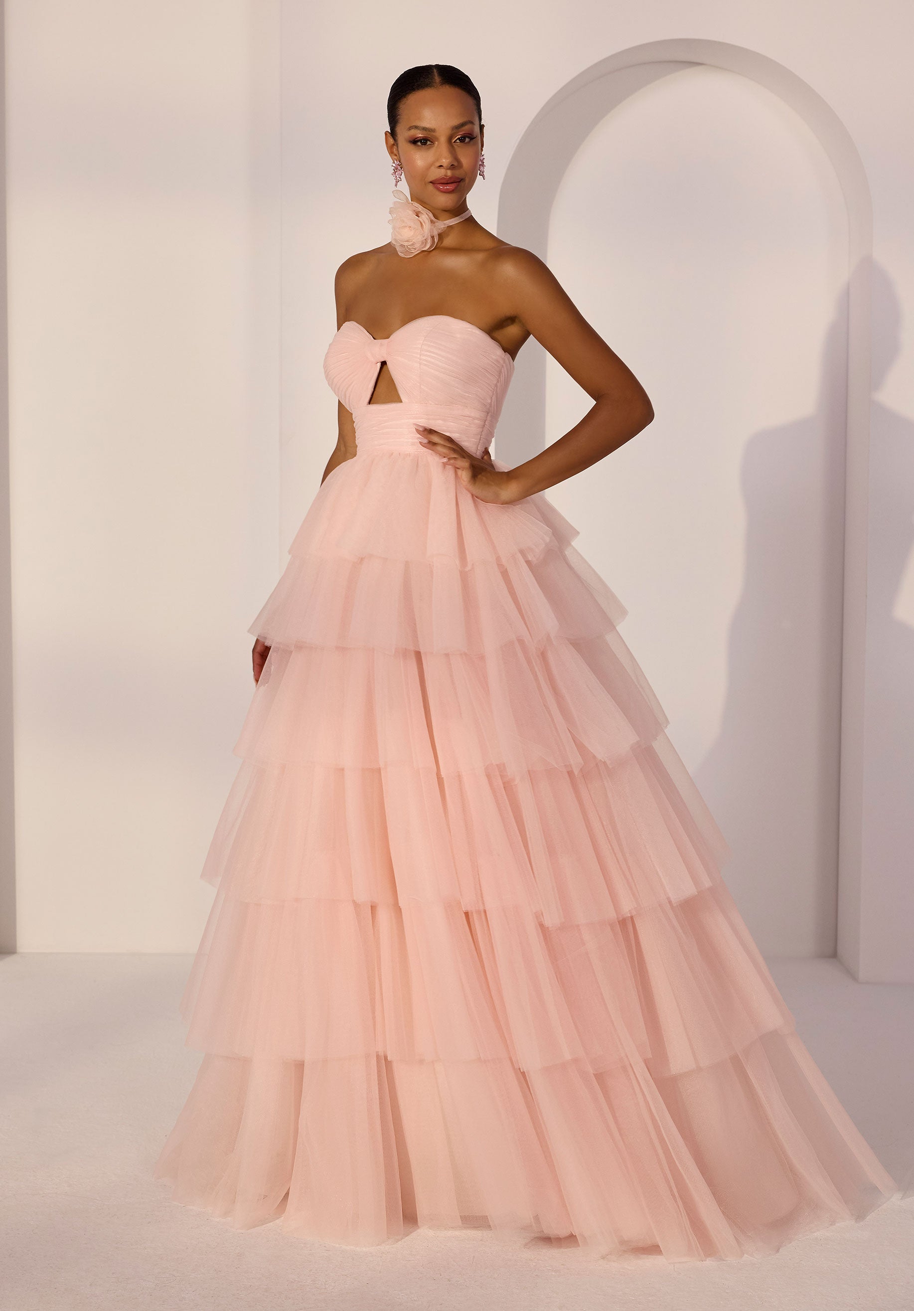 Tiered Tulle A-Line Party Dress with Cutout Bodice