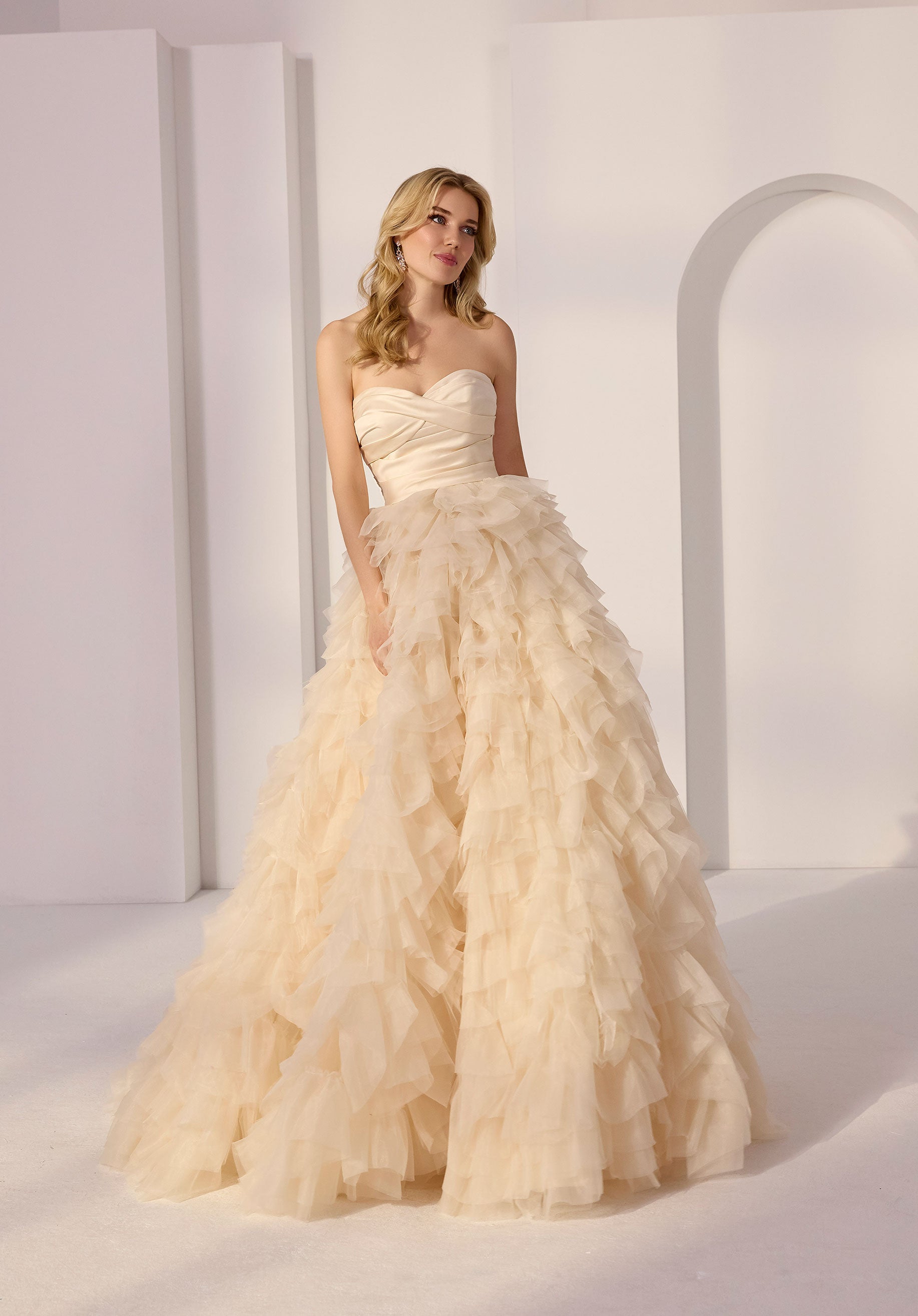 Satin Bodice and Tiered Tulle and Organza Skirt Party Dress