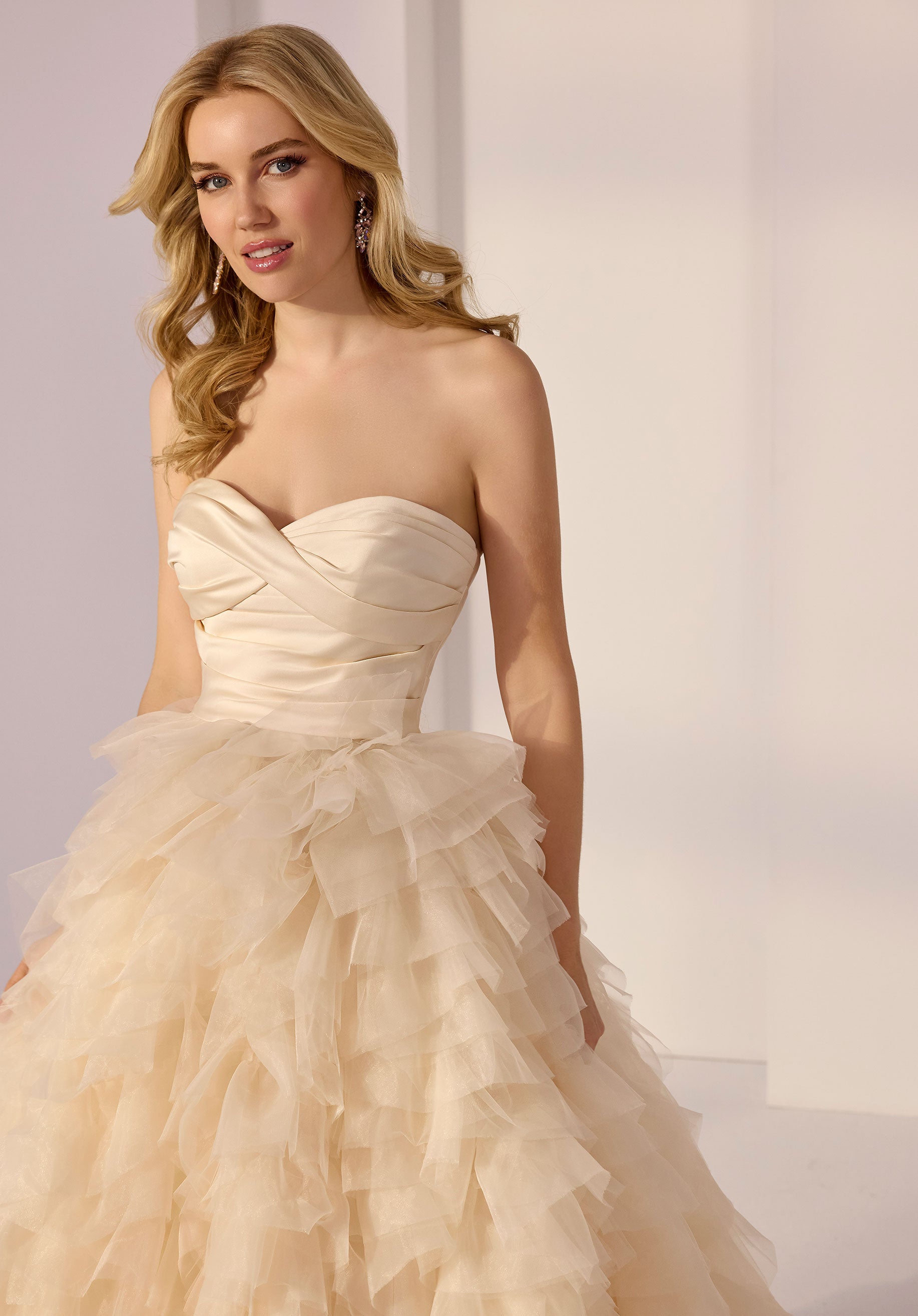 Satin Bodice and Tiered Tulle and Organza Skirt Party Dress Morilee