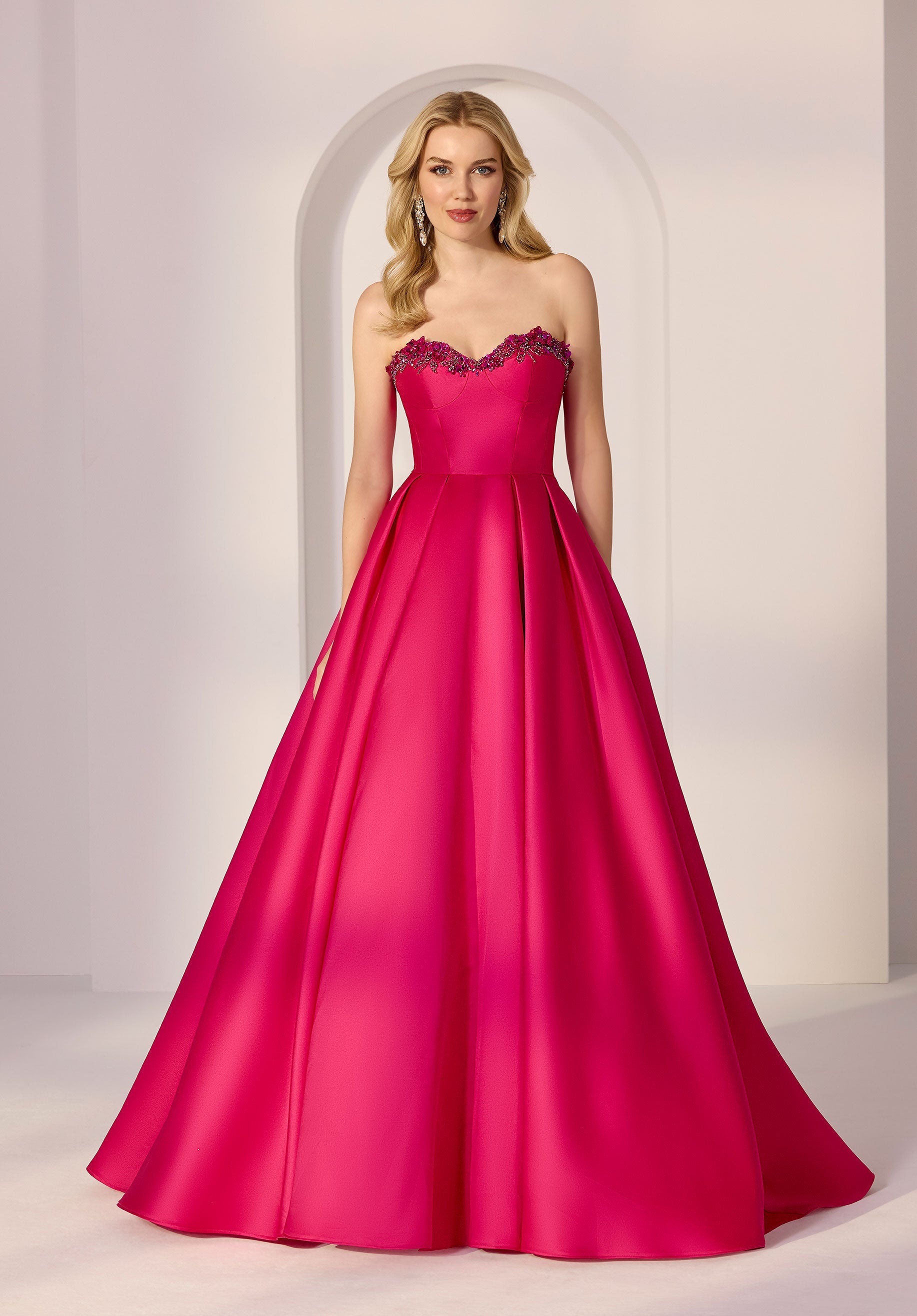 Hand Beaded Box Pleated Mikado Party Dress
