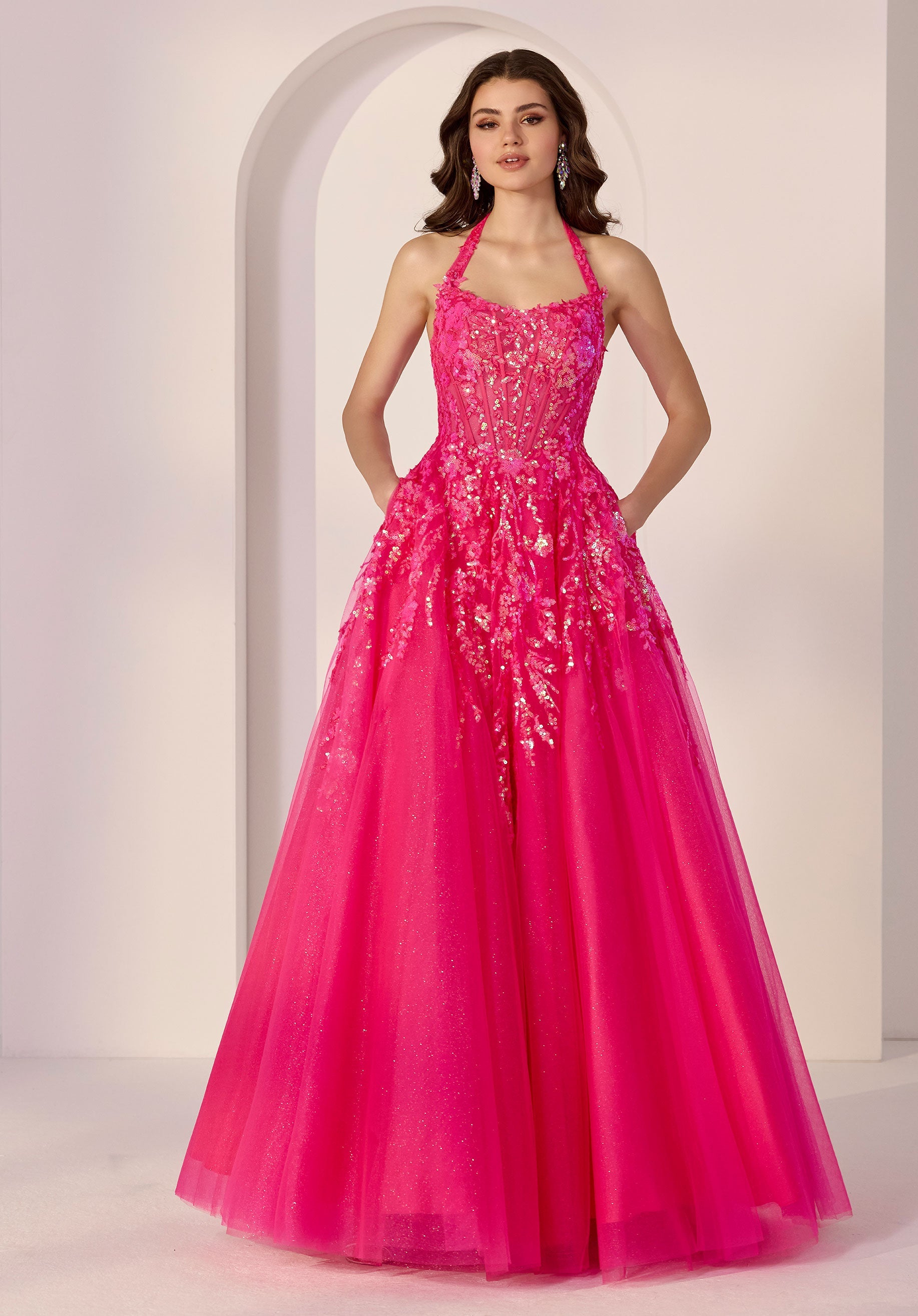 Sequin Beaded Corset Back Tulle A-Line Party Dress
