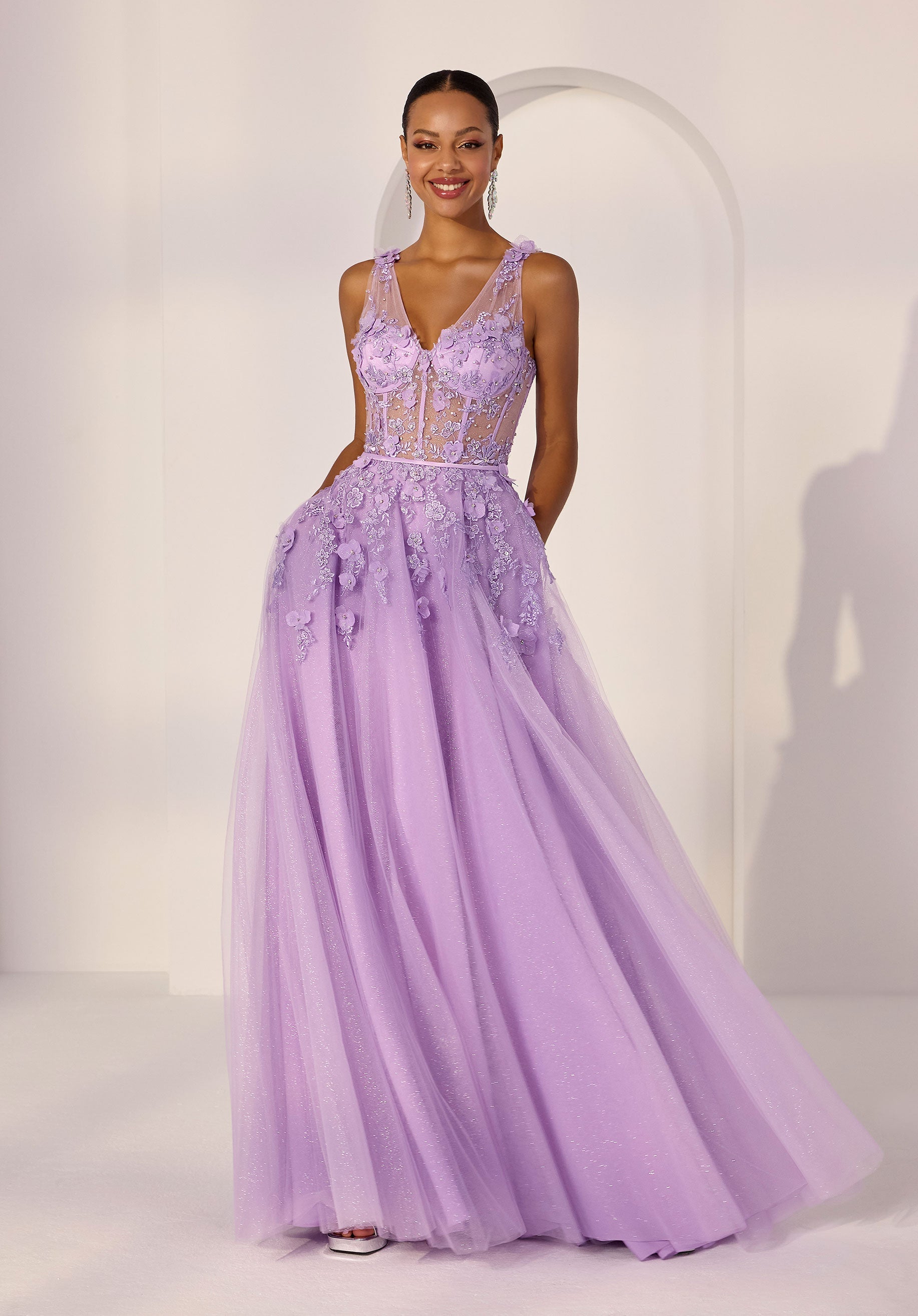 Sheer Corset 3D Floral A-Line Party Dress
