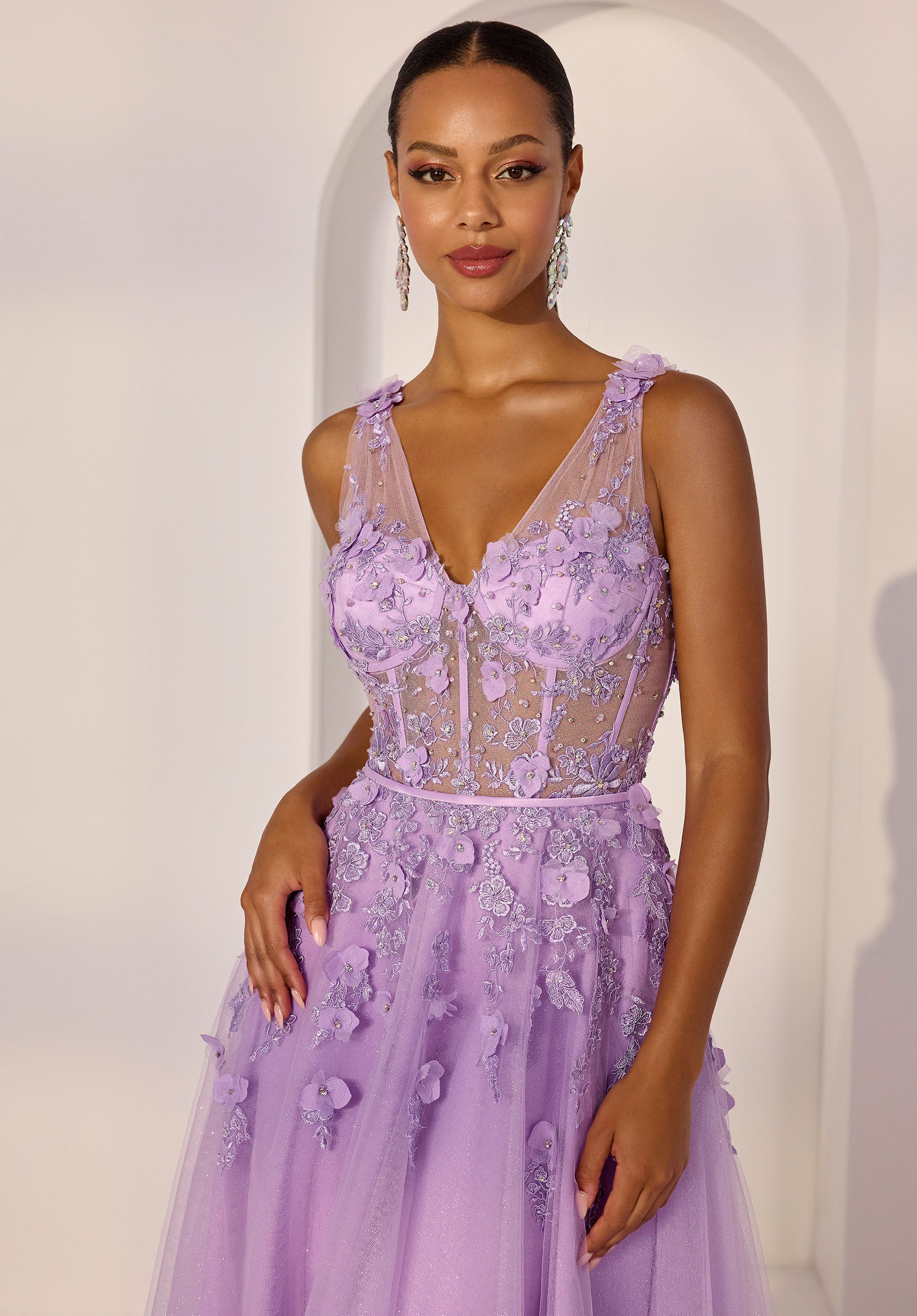 Sheer Corset 3D Floral A-Line Party Dress Morilee