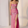 Strapless Rhinestone Sheer Midriff Foiled Jersey Party Dress Morilee