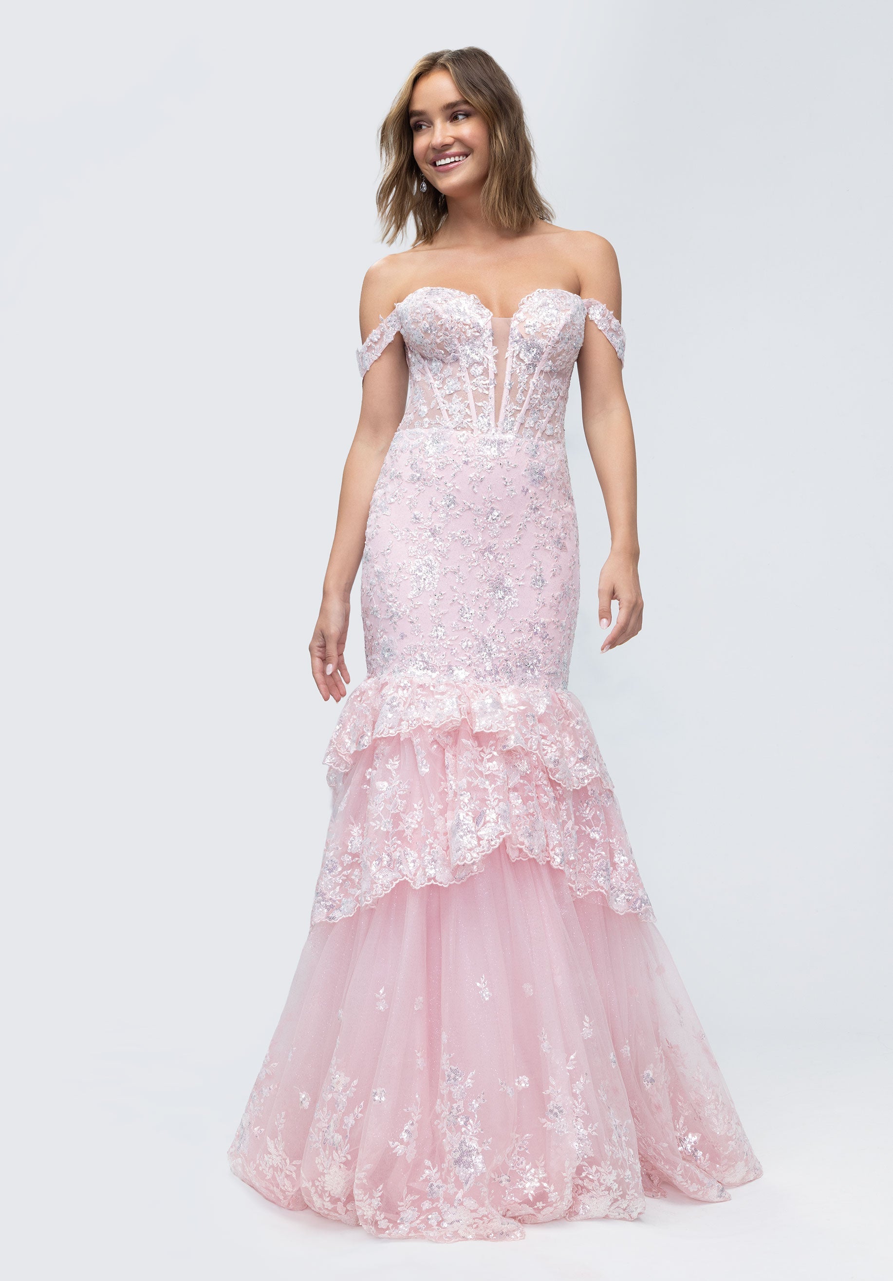 Plunging Sweetheart Beaded Lace and Glitter Tulle Mermaid Party Dress