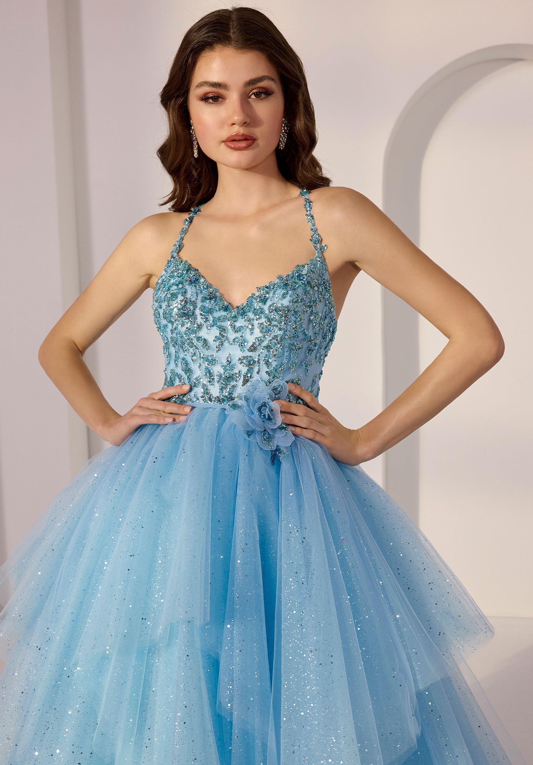 Beaded Lace and Handkerchief Glitter Tulle A-Line Party Dress