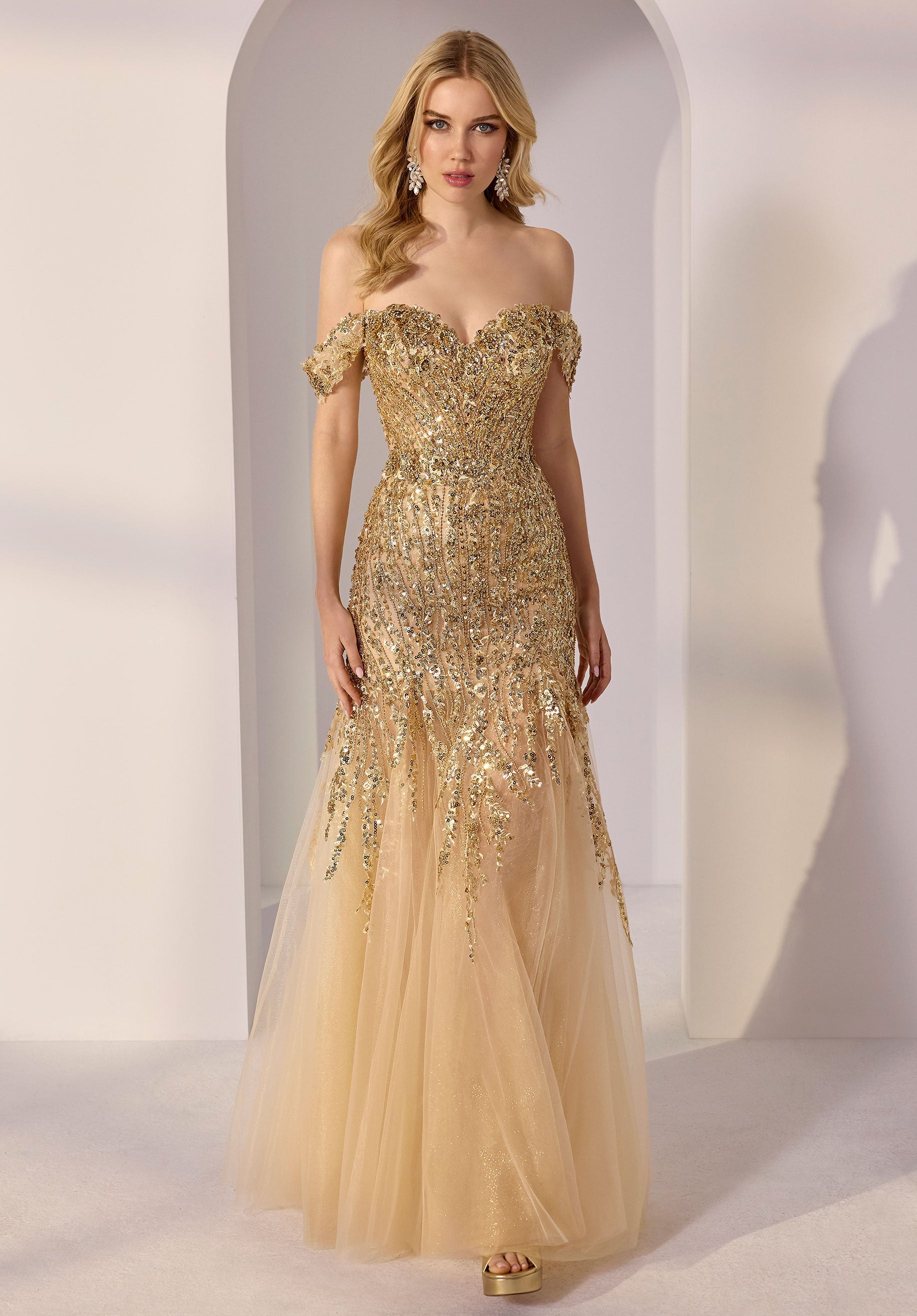 Off The Shoulder Sweetheart Beaded Mermaid Party Dress