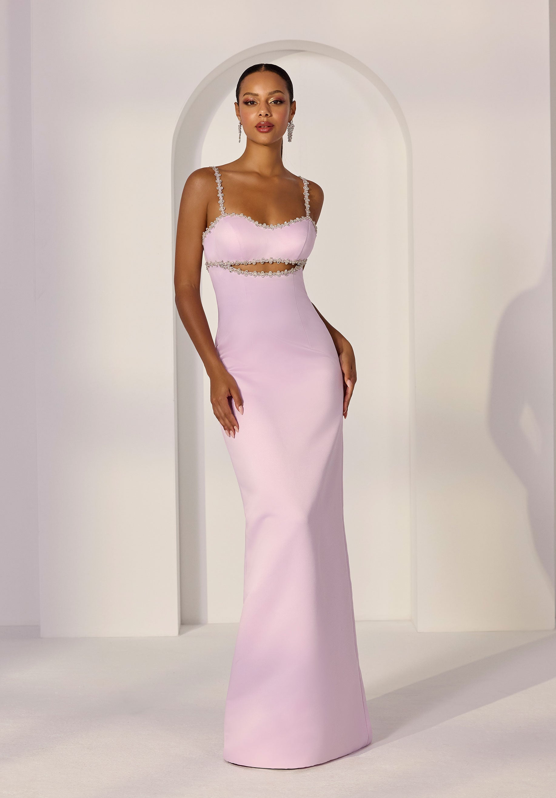 Sweetheart Cut Out Crystal Beaded Sheath Party Dress