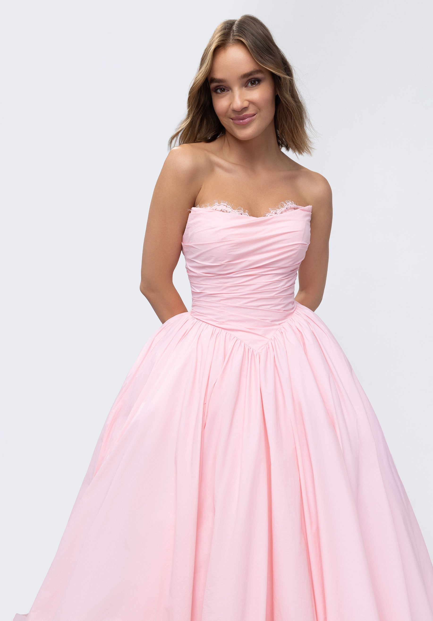 Chantilly Lace Peek-A-Boo Basque Waist Taffeta Party Dress