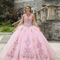 Crystal Beaded Contrasting Floral Embroidered Quinceañera Dress