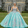 Crystal Beaded Contrasting Floral Embroidered Quinceañera Dress