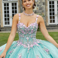 Crystal Beaded Contrasting Floral Embroidered Quinceañera Dress