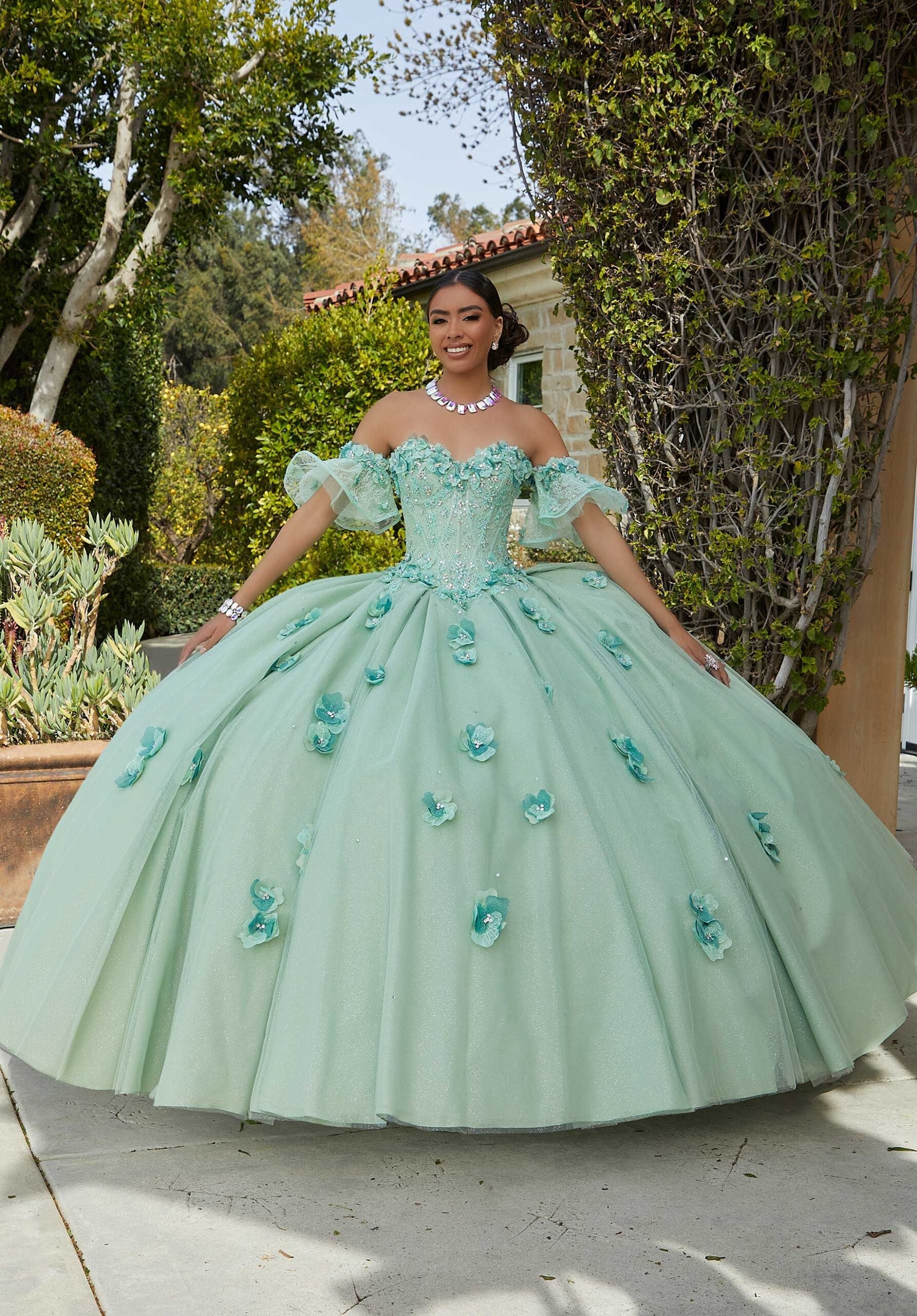 Chantilly Lace Quinceañera Dress with Floral Appliqués Morilee