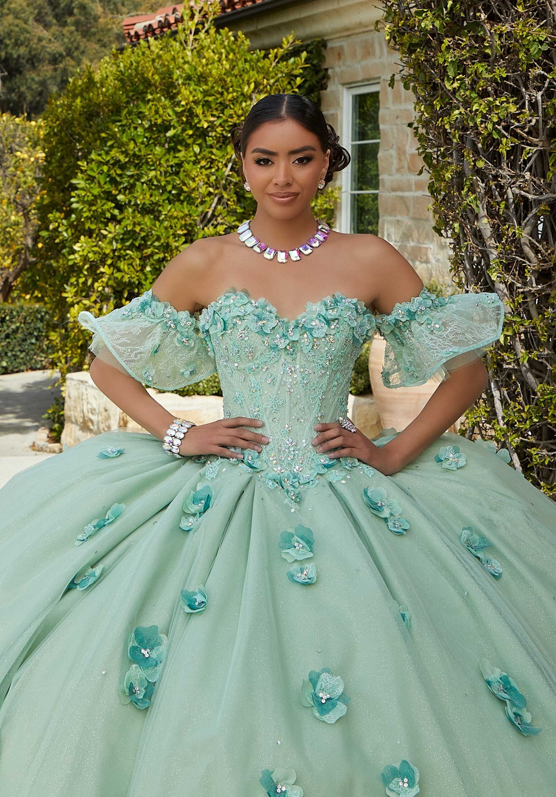 Chantilly Lace Quinceañera Dress with Floral Appliqués Morilee