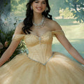 Rhinestone and Patterned Glitter Quinceañera Dress with Skirt Overskirt Morilee