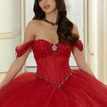 Rhinestone and Patterned Glitter Quinceañera Dress with Skirt Overskirt Morilee