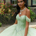Rhinestone and Patterned Glitter Quinceañera Dress with Skirt Overskirt Morilee