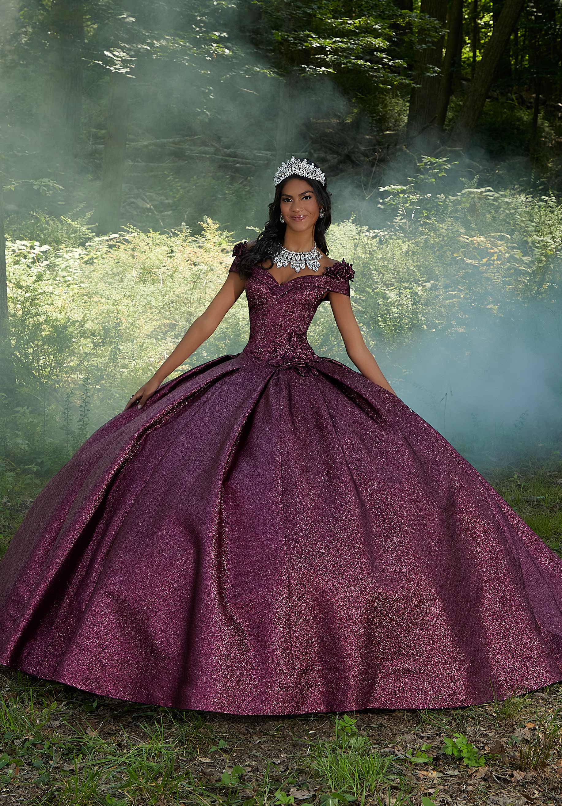 Pleated Shimmer Quinceañera Dress with Three-Dimensional Flowers Morilee