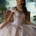 Pleated Shimmer Quinceañera Dress with Three-Dimensional Flowers Morilee