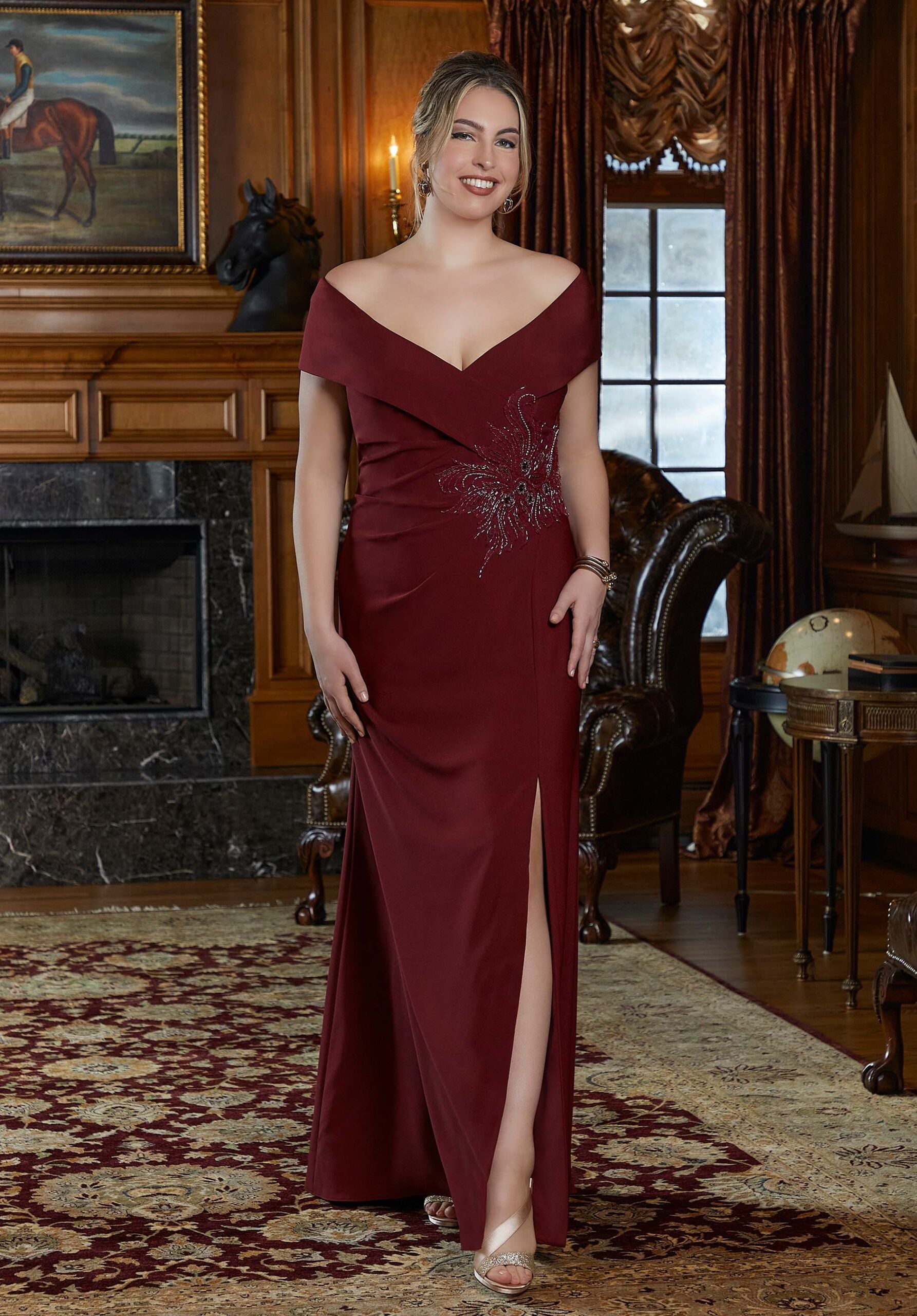 A-Line Evening Gown in Crepe with Front Slit Morilee