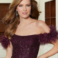 Beaded Lace Evening Gown with Feather Sleeves Morilee