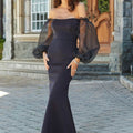 Crepe Fit and Flare Evening Gown with Organza Sleeves Morilee