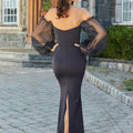 Crepe Fit and Flare Evening Gown with Organza Sleeves Morilee