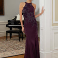 Three-Dimensional Floral Halter Evening Gown Morilee