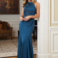 Three-Dimensional Floral Halter Evening Gown Morilee