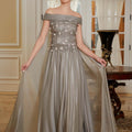 Shimmer Mesh A-line Evening Gown with Cape Morilee