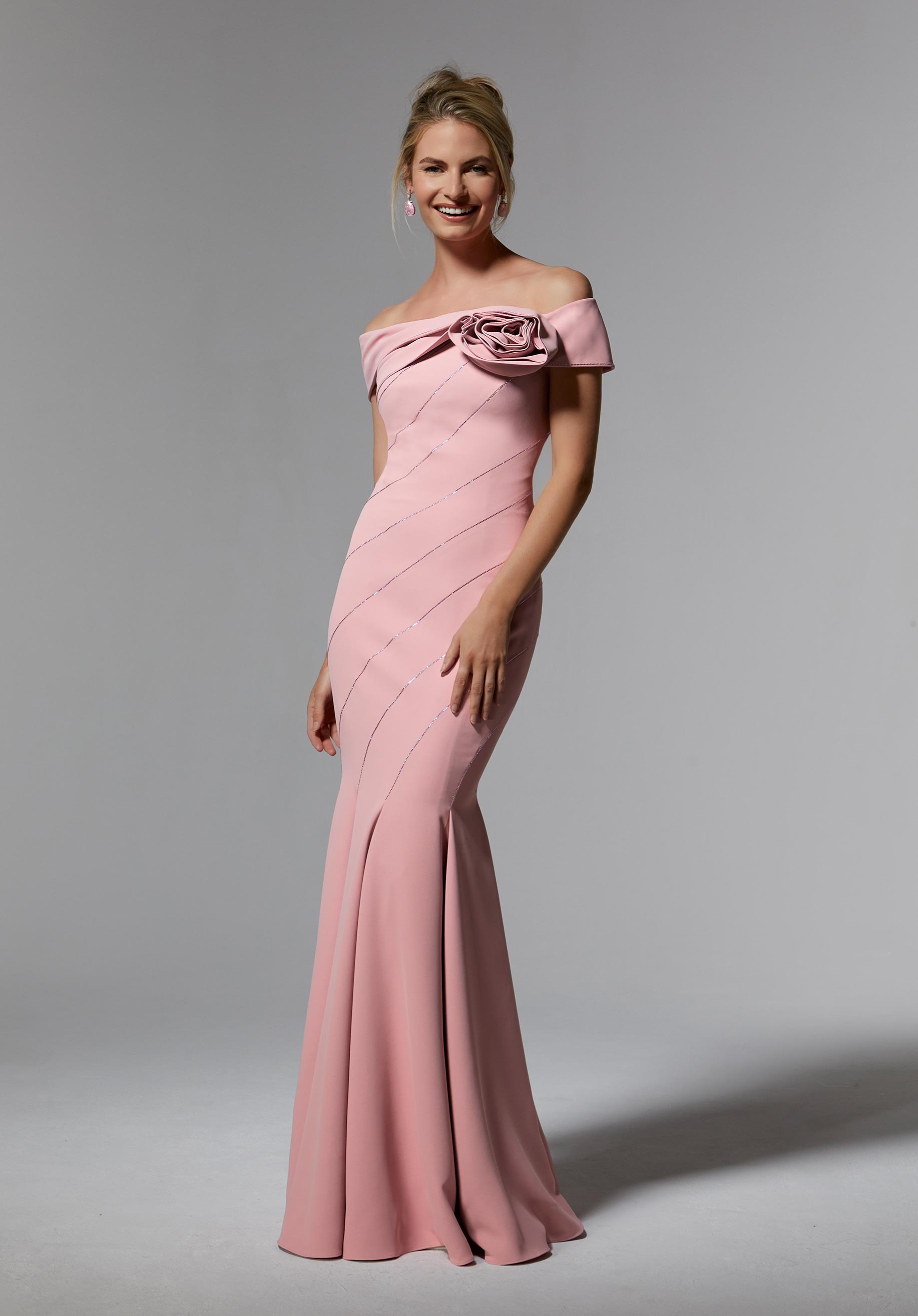 Crepe Mermaid Evening Gown with Linear Beading Morilee