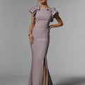 Stretch Crepe Fit and Flare Evening Gown with Flounced Sleeves Morilee