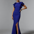 Stretch Crepe Fit and Flare Evening Gown with Flounced Sleeves Morilee