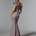Stretch Crepe Fit and Flare Evening Gown with Flounced Sleeves Morilee