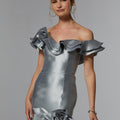 Larissa Satin Evening Gown with Floral Ruffles Morilee