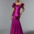 Larissa Satin Evening Gown with Floral Ruffles Morilee