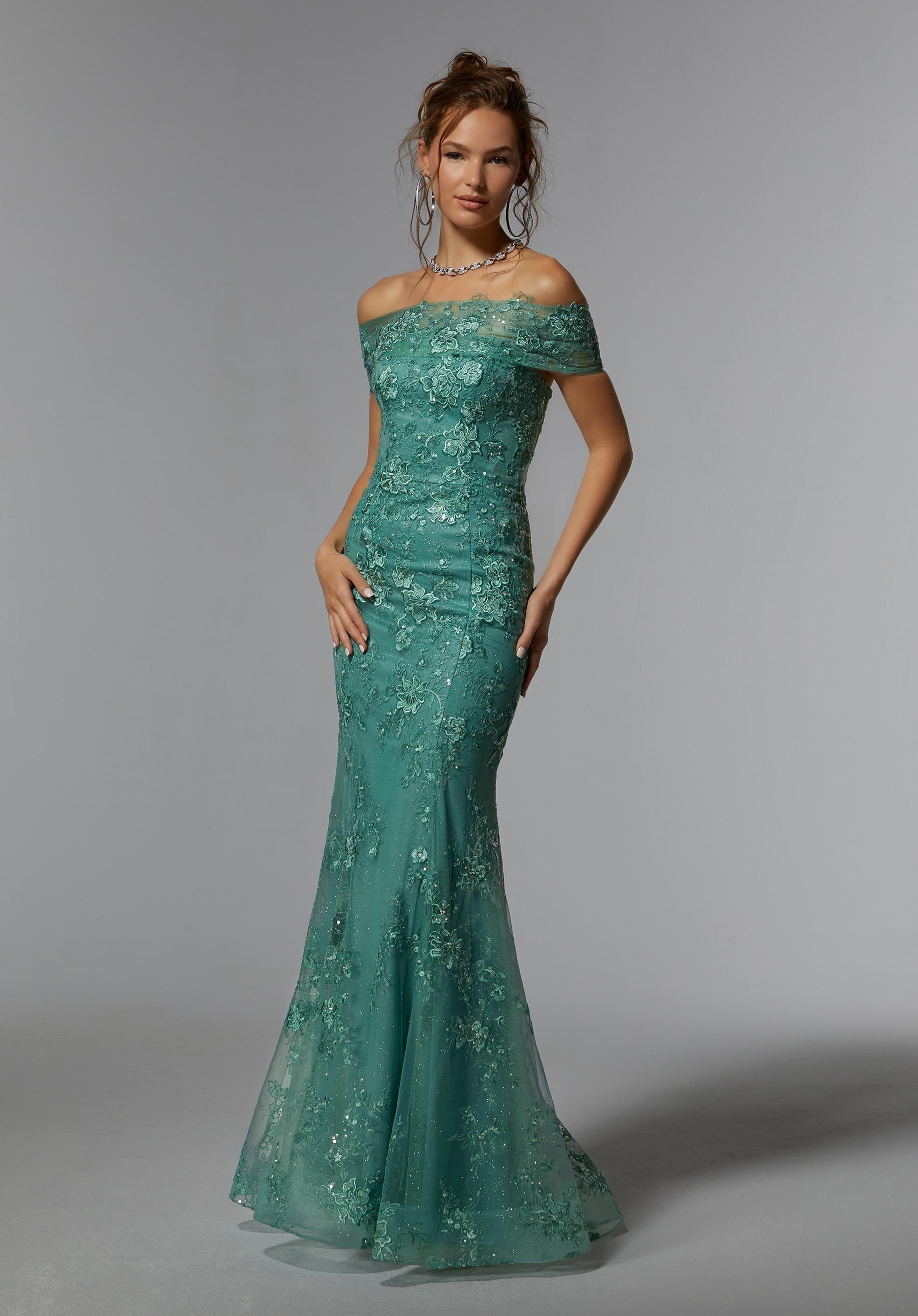 Frosted Embroidered Net Evening Gown with Crystal Beading Morilee
