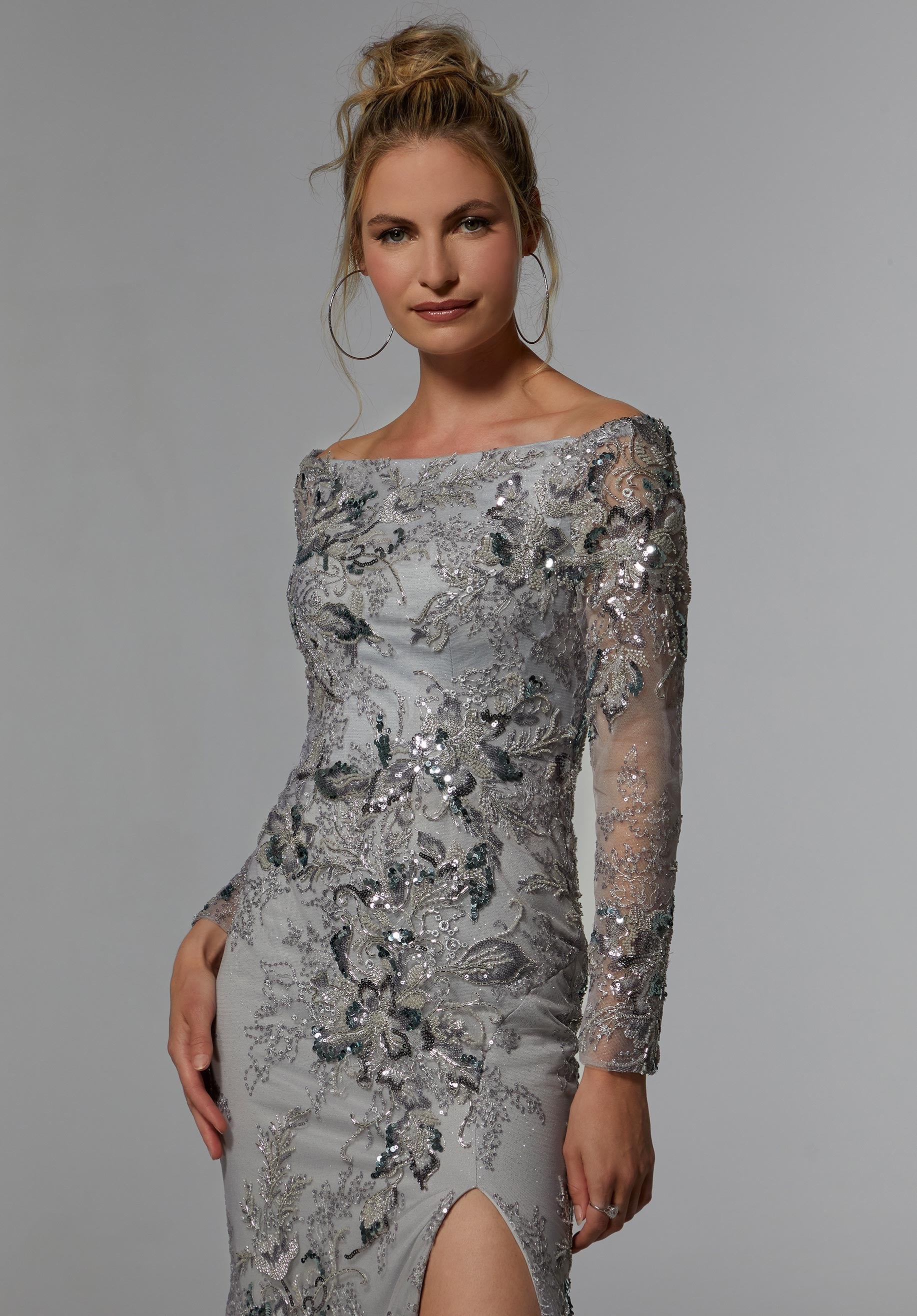 Off The Shoulder Sequin Embroidered Evening Gown Morilee