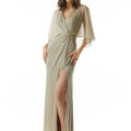 Draped Metallic Knit A-line Evening Gown Morilee