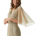 Draped Metallic Knit A-line Evening Gown Morilee